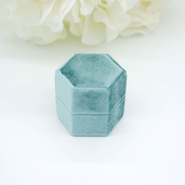 Teal Hexagon Double Velvet Ring Box