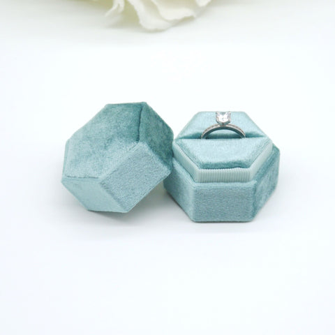 Teal Hexagon Single Velvet Ring Box