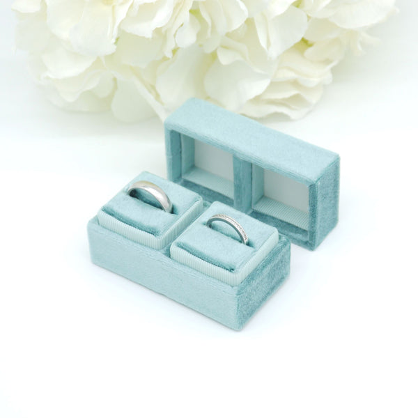 Teal 'His & Hers' Double Velvet Ring Box