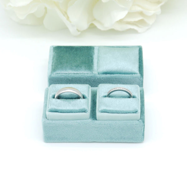 Teal 'His & Hers' Double Velvet Ring Box