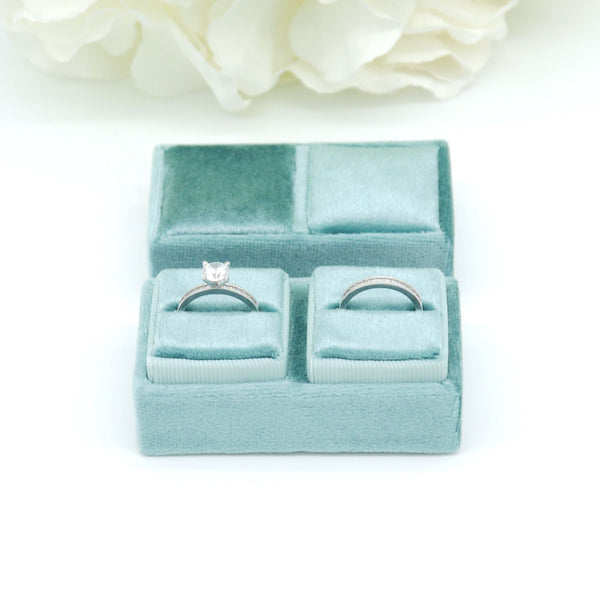Teal 'His & Hers' Double Velvet Ring Box