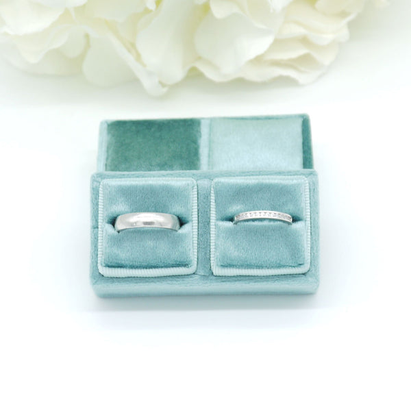Teal 'His & Hers' Double Velvet Ring Box