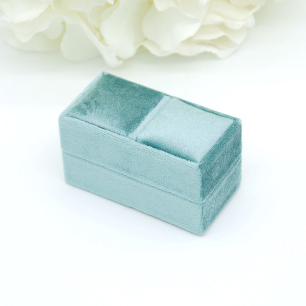 Teal 'His & Hers' Double Velvet Ring Box