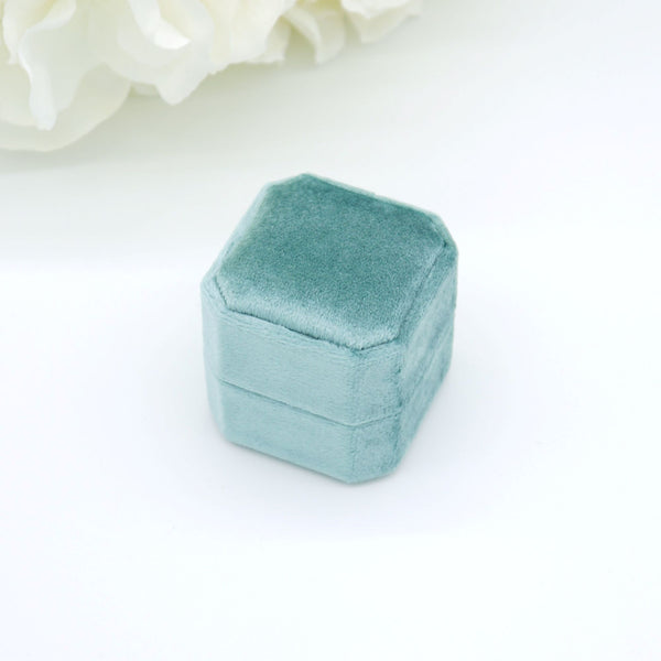 Teal Square Octagon Double Velvet Ring Box