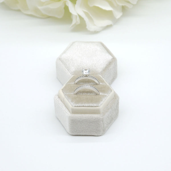 Truffle Hexagon Double Velvet Ring Box