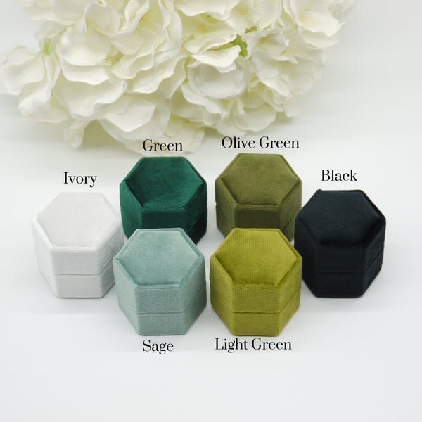 Olive Green Hexagon Double Velvet Ring Box