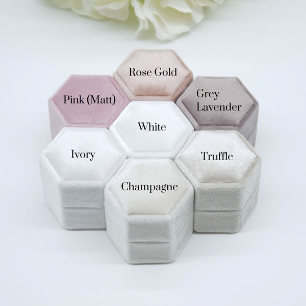 Ivory Hexagon Double Velvet Ring Box