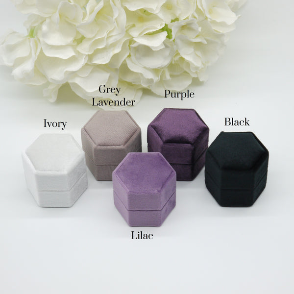 Lilac Hexagon Double Velvet Ring Box