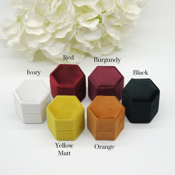 Orange Hexagon Double Velvet Ring Box