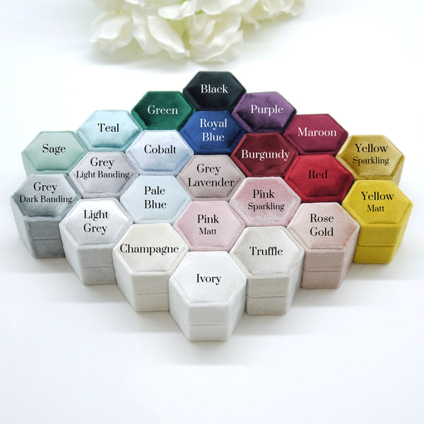 Ivory Hexagon Double Velvet Ring Box