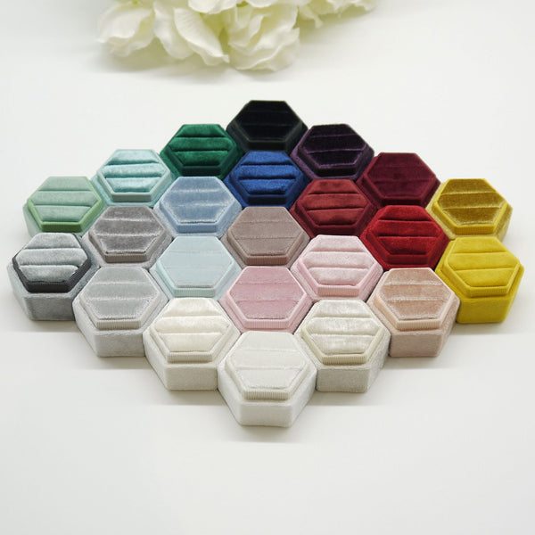 Black Hexagon Double Velvet Ring Box