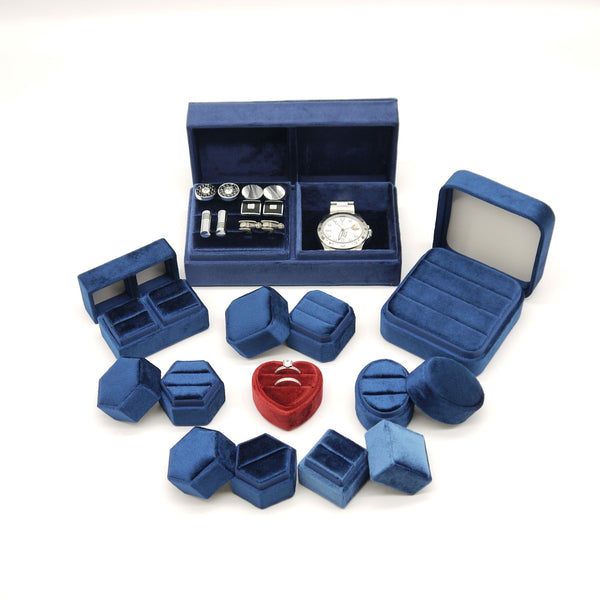 Ivory Hexagon Double Velvet Ring Box