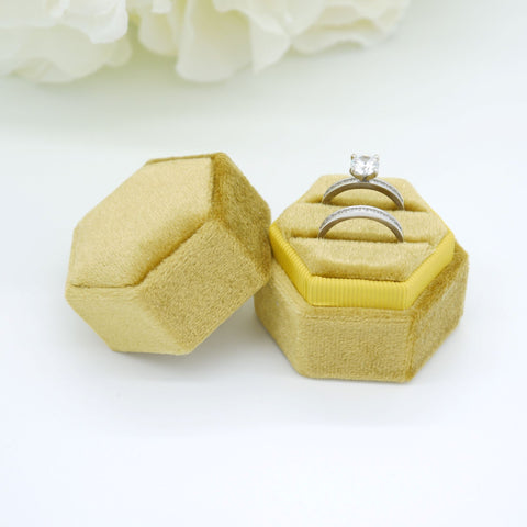 Yellow (Sparkling) Hexagon Double Velvet Ring Box