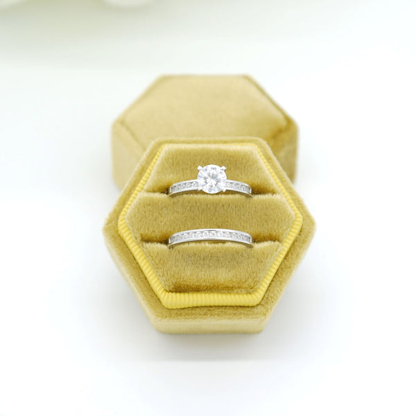 Yellow (Sparkling) Hexagon Double Velvet Ring Box