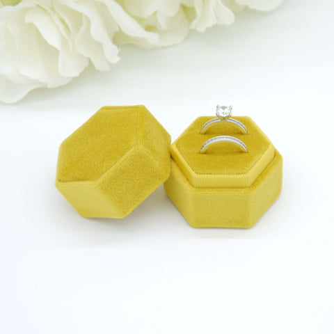 Yellow (Matt) Hexagon Double Velvet Ring Box