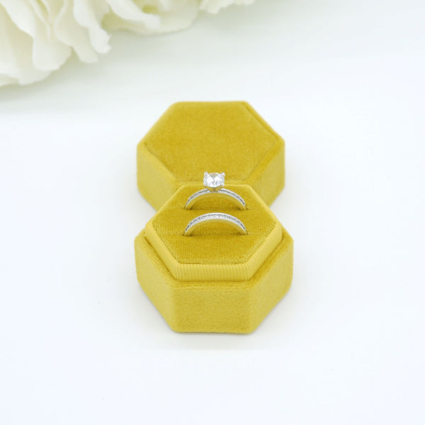 Yellow (Matt) Hexagon Double Velvet Ring Box