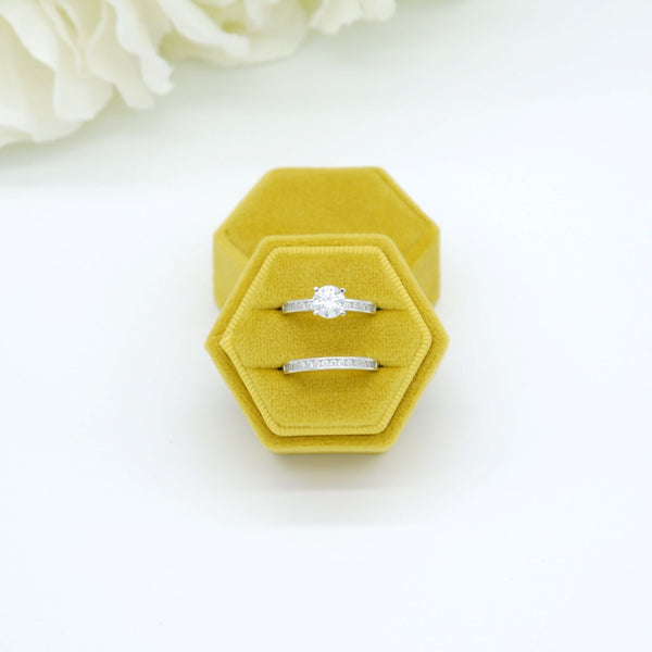 Yellow (Matt) Hexagon Double Velvet Ring Box