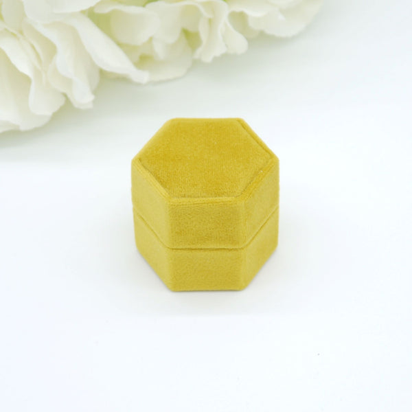 Yellow (Matt) Hexagon Double Velvet Ring Box